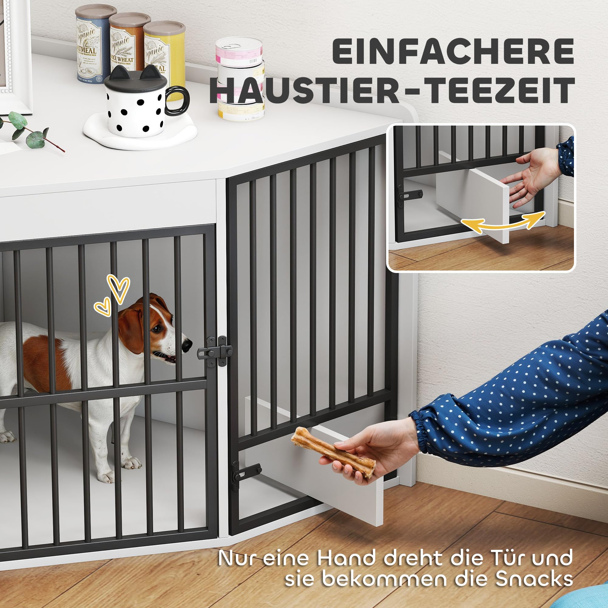 PawHut Eck-Hundekäfig Hundebox für Zuhause, Abschließbare Hundehütte Indoor mit drehbare Fütterungstür Hundehaus für kleine/mittlere Hunde Weiß 113 x 80 x 64 cm