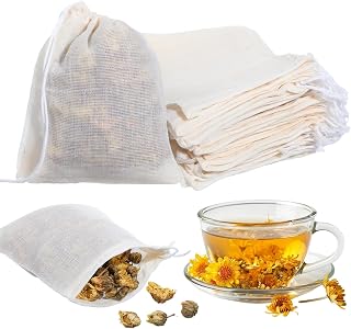 SULIKJHUI 50 Pack Muslin Drawstring Bags 4x3 Inch - Reusable Natural Cotton Spice Bags for Bouquet Garni, Tea, Potpourri & Kitchen