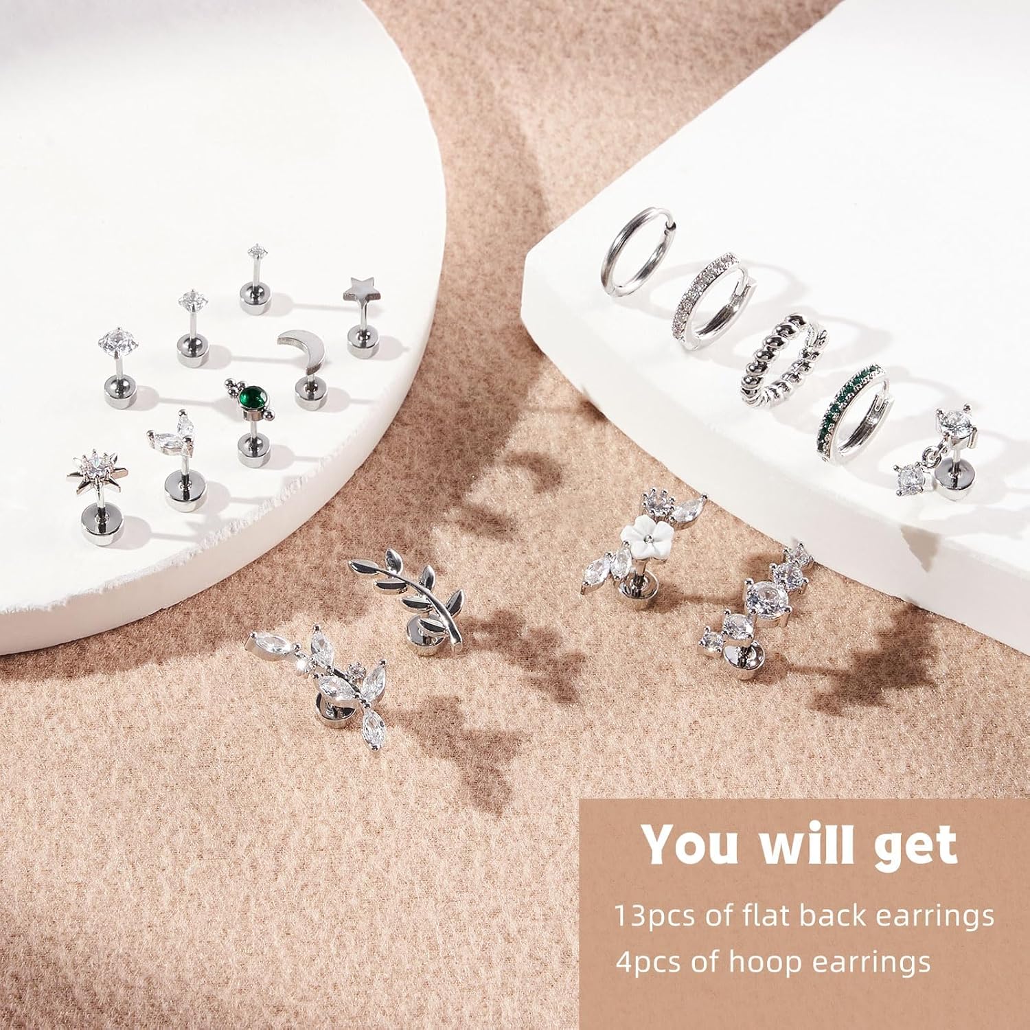 Surgical Steel Cartilage Earrings for Women Flat Back Earrings 14K Gold Daith Conch Tragus Helix Piercing Jewelry Studs Hoop Earring Set for Multiple Piercing - Image 3