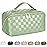 ALEXTINA Travel Makeup Bag, Vegan Leather Large Capacity Cosmetic Bags for Women,Waterproof Portable Pouch Open Flat Toiletry Bag Makeup Bag Organizer with Fixed Divider, Green