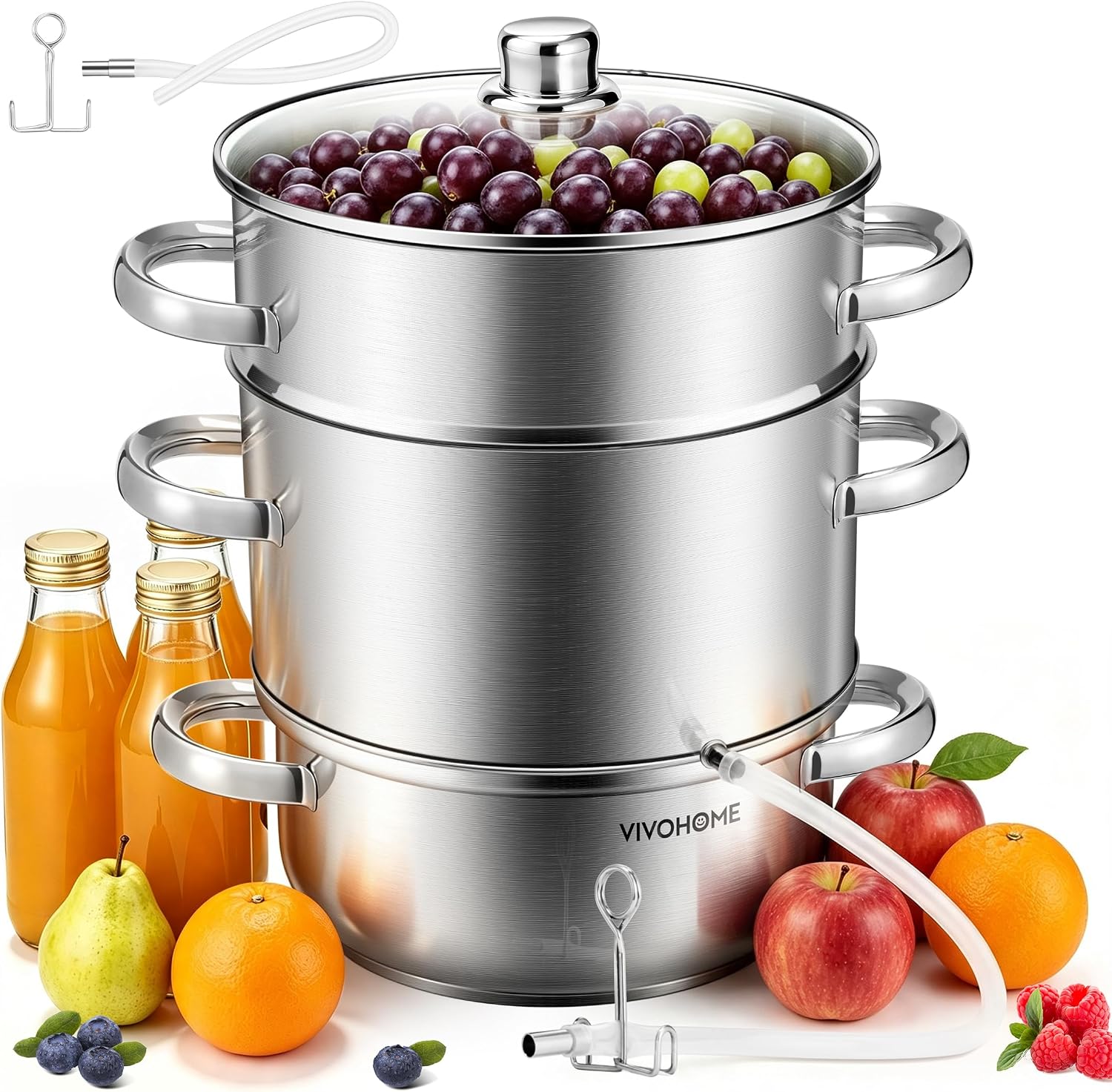 (-43%) VIVOHOME Dampfentsafter aus Edelstahl 8L mit Glasdeckel für Obst und Gemüse