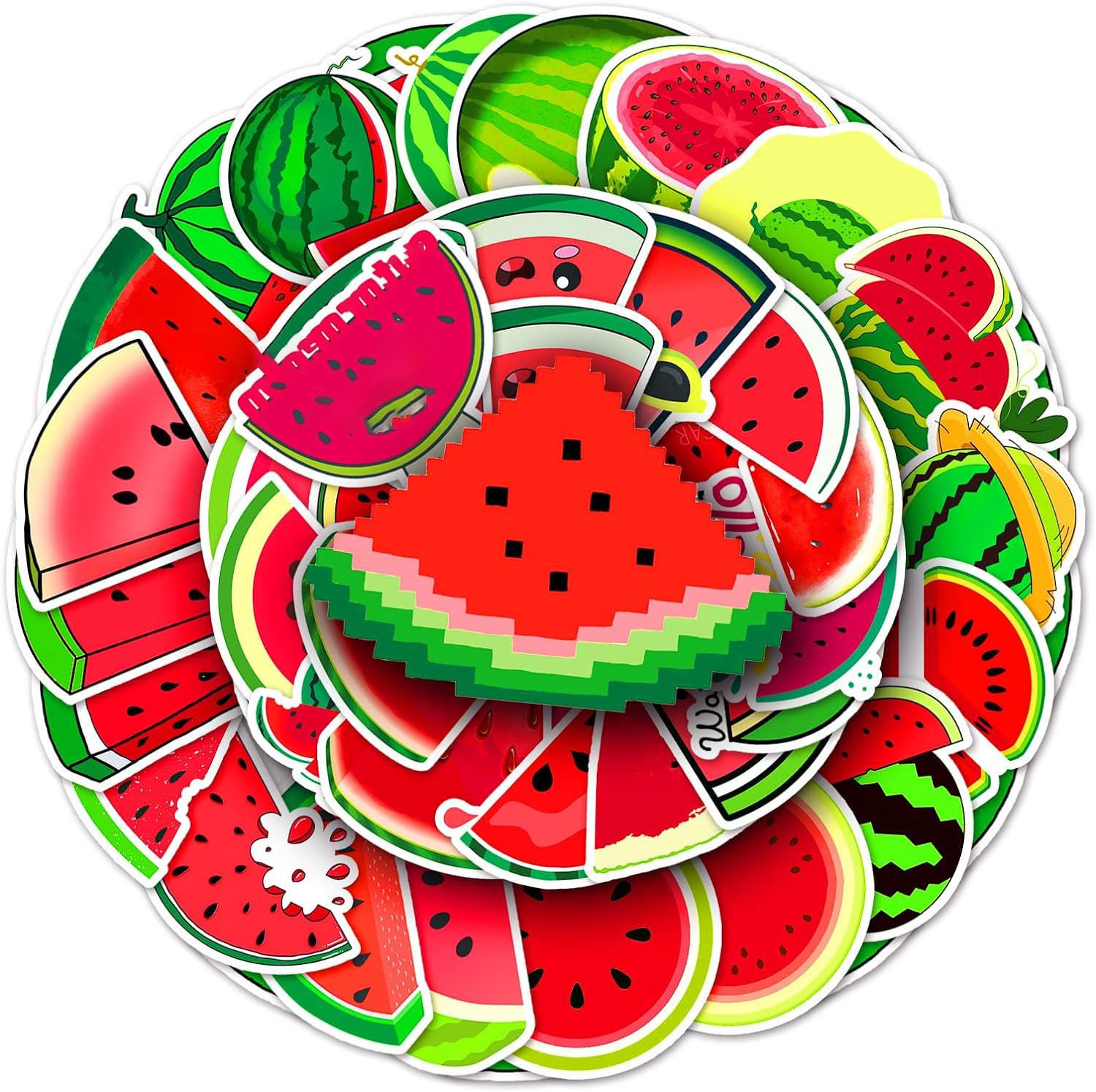 50 Packs Watermelon Stickers Water Bottles Laptop Phone Computer Guitar Skateboard Hydroflasks Cute Fruit Vinyl Sticker Waterproof Aesthetic Trendy