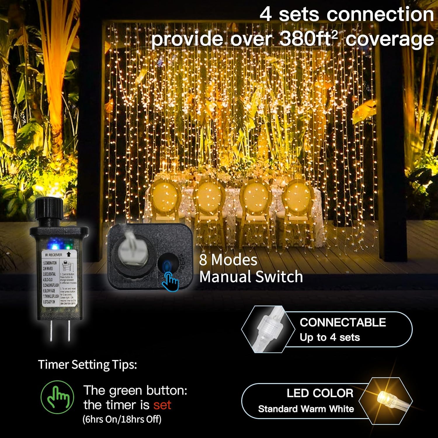 suddus Curtain Lights for Bedroom, 300 Led 9.8x9.8ft Curtain Lights for Backdrop, Curtain String Lights for Christmas, Dorm, Wall, Backdrop, Window, Wedding, Party, Birthday Decor, Warm White
