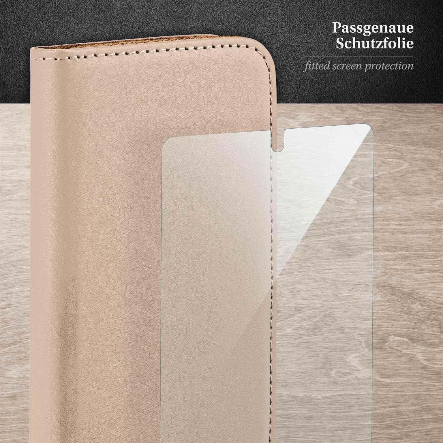 moex Set 4 in 1 per Samsung Galaxy S25 Ultra con 3 pellicole protettive, scomparto per carte di credito, custodia a libro e pellicola FlexProtect, protezione completa a 360°, tortora
