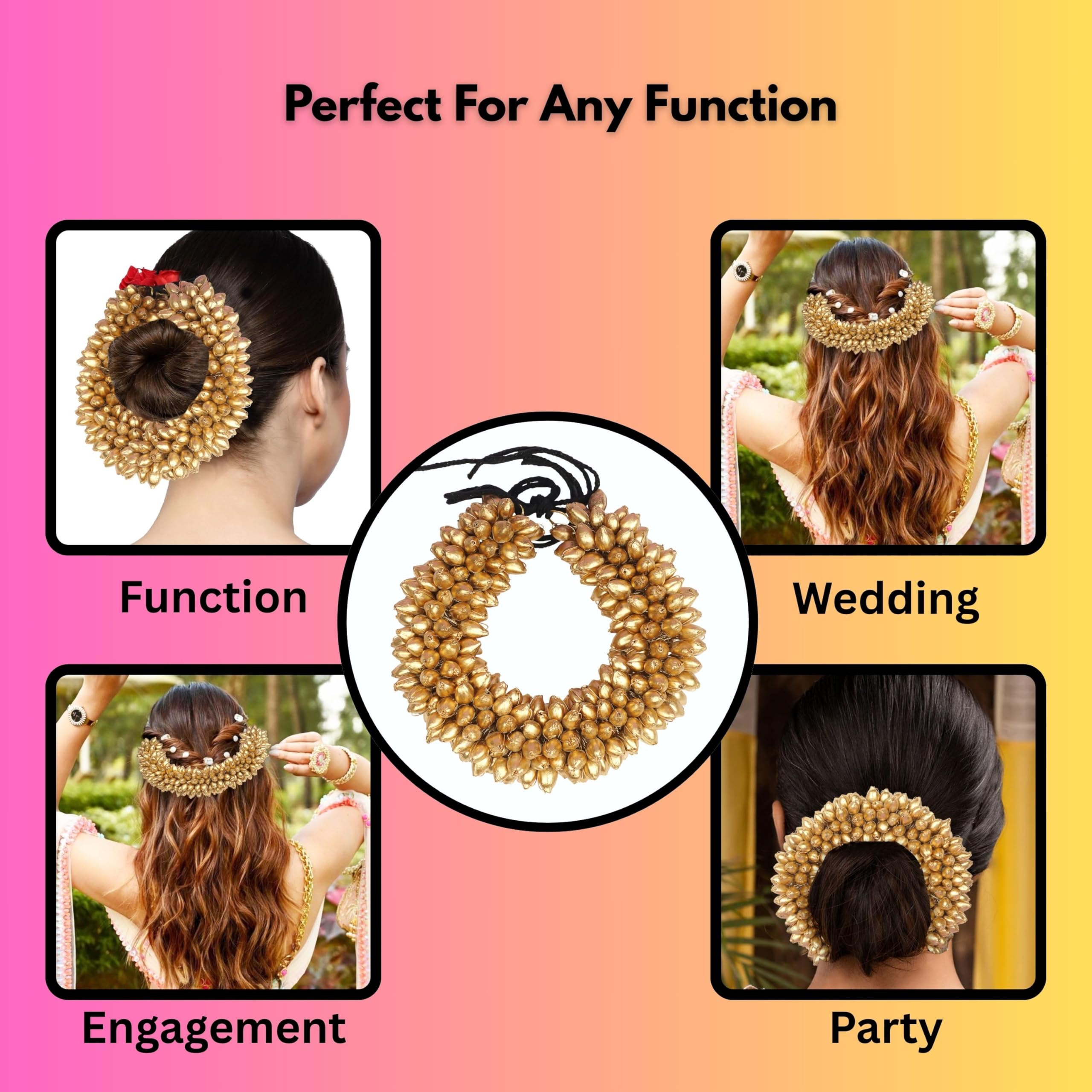 TrendyTrolley Artificial Premium Beaded Golden Gajra | Suitable For Wedding Haldi Bride to Be Mehendi Bharatnatyam Kathhak Dance (1 Pc) 3