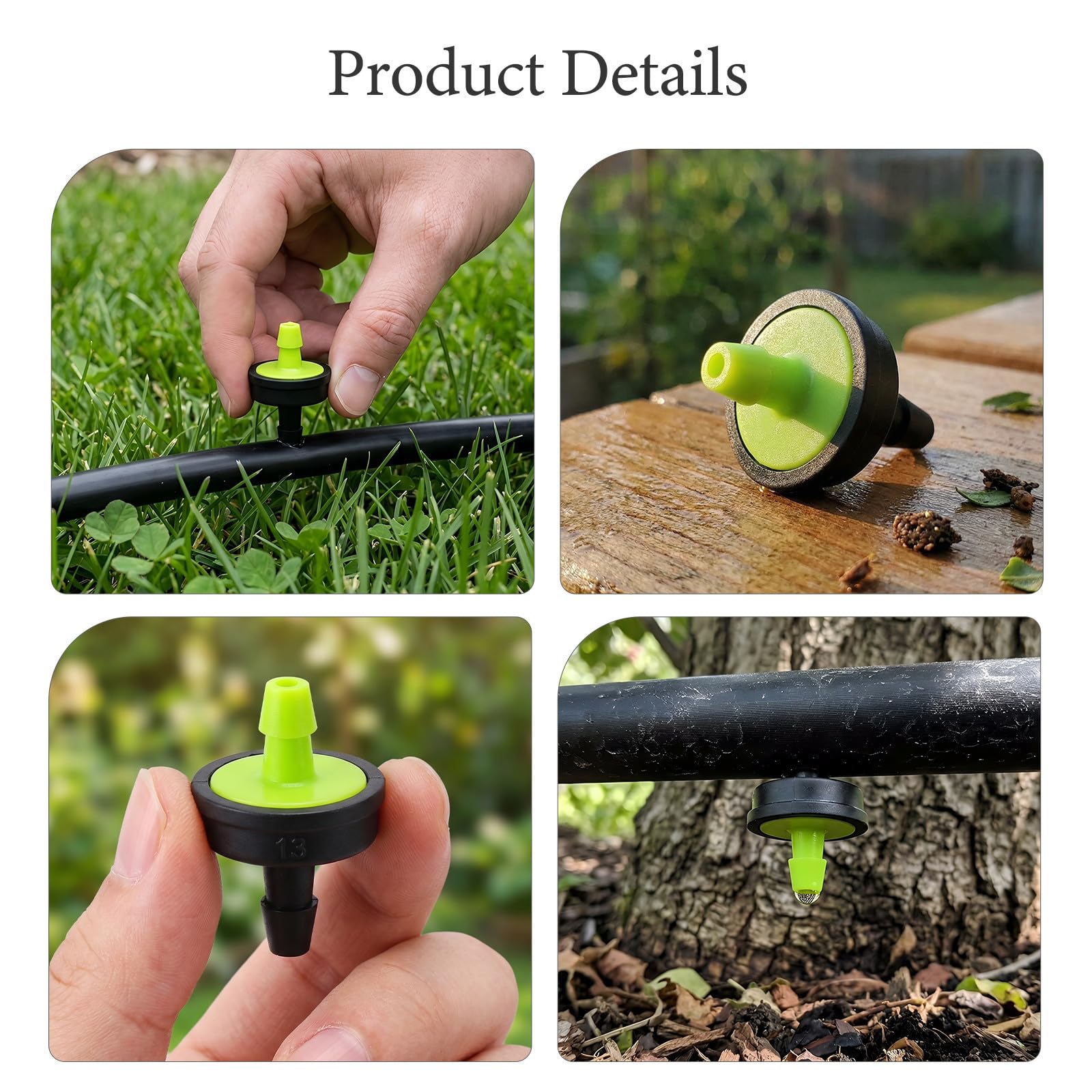 Goteros de Riego Compensación de Presión Conexión Rápida para Suministro Constante de Agua , Plástico Negro , 200 Unidades para Plantas en Macetas y Cultivos