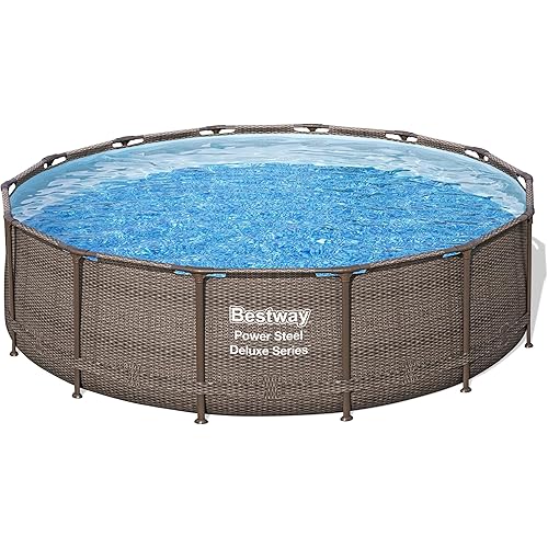 Bestway Power Steel 14’ x 42” Round Above Ground Outdoor Backyard Swimming Pool Set with 1,000 GPH Filter Pump, Ladder, and Pool Cover