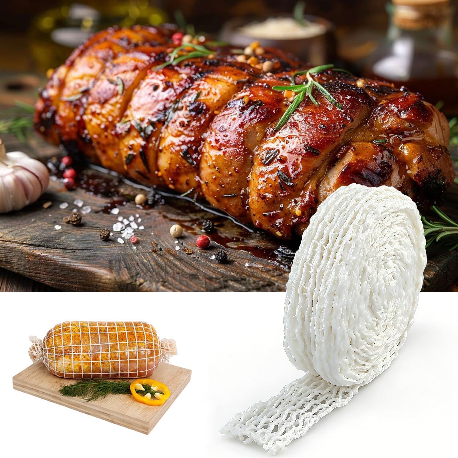 FAREASTSHOP Rete Elastica da Forno per Cottura E Arrosti di Carne | 5mt Lunghezza Totale | Ottima per Cottura da Forno o Affumicare E Stagionatura Salumi - 4