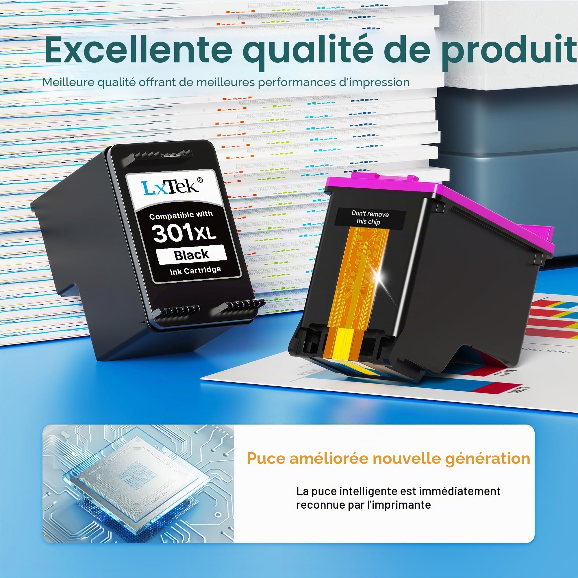 LxTek 301 XL Compatible pour HP 301 301XL Cartouche pour Envy 4500