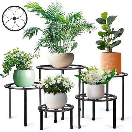 5 Pack Metal Plant Stand, Anti-Rust Iron Plant Stands for Indoor and Outdoor