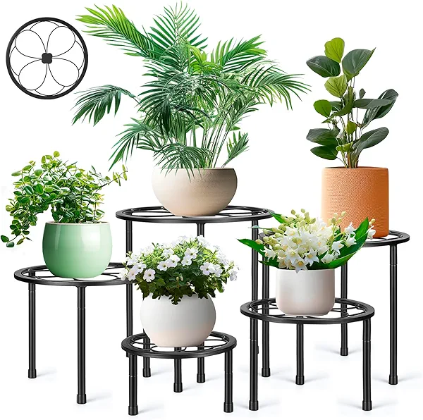 Amaoot 5 Pack Metal Plant Stand, Anti-Rust Iron Plant Stands for Indoor and Outdoor, Heavy Duty Flower Pot Stands for Multiple Plant, Black Potted Plant Holder for Garden Home (5 Pack Black)
