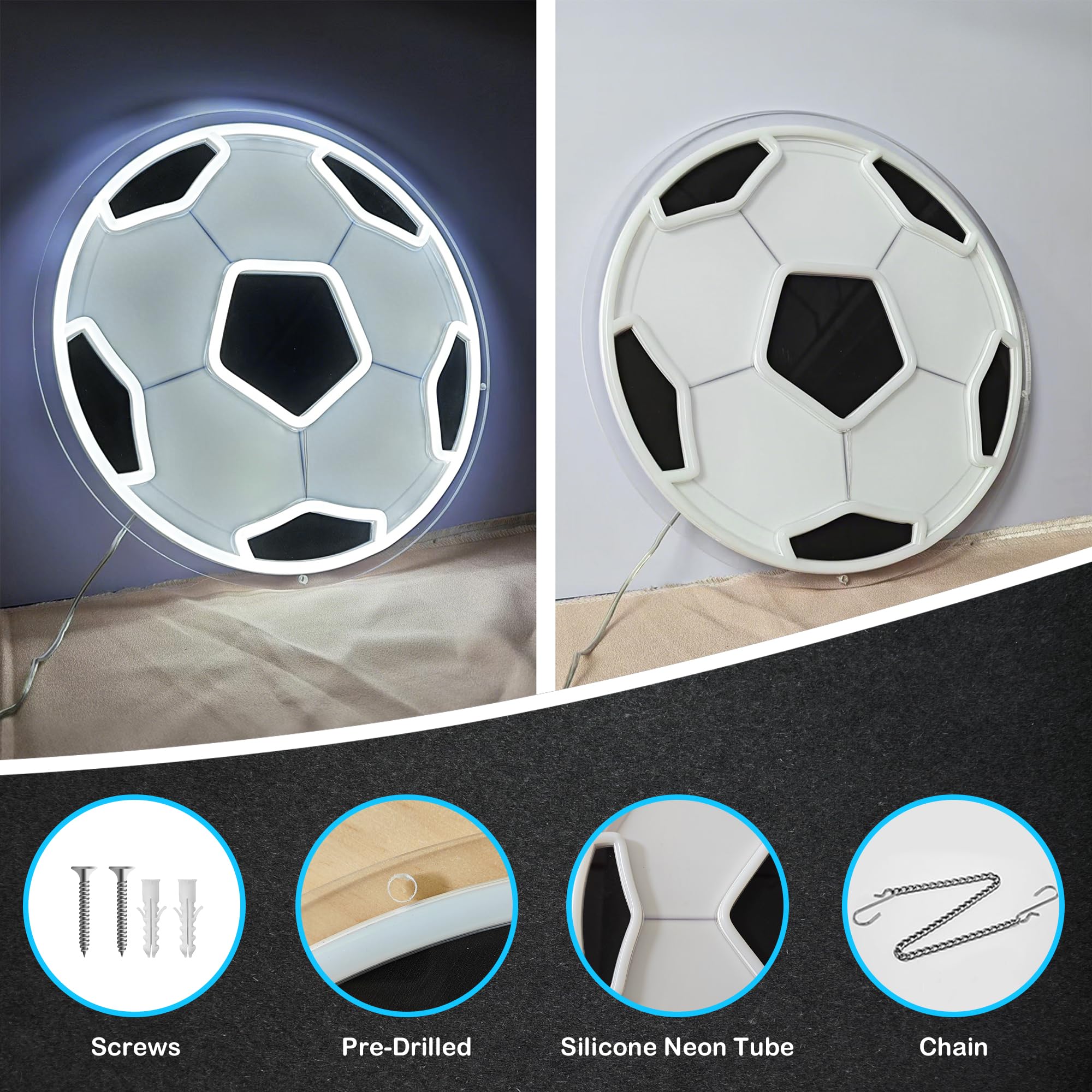 Letrero de neón de fútbol para decoración de pared, luz nocturna LED regulable, luz de neón deportiva alimentada por USB para dormitorio, decoración de sala de estar, fiesta de cumpleaños, regalos de