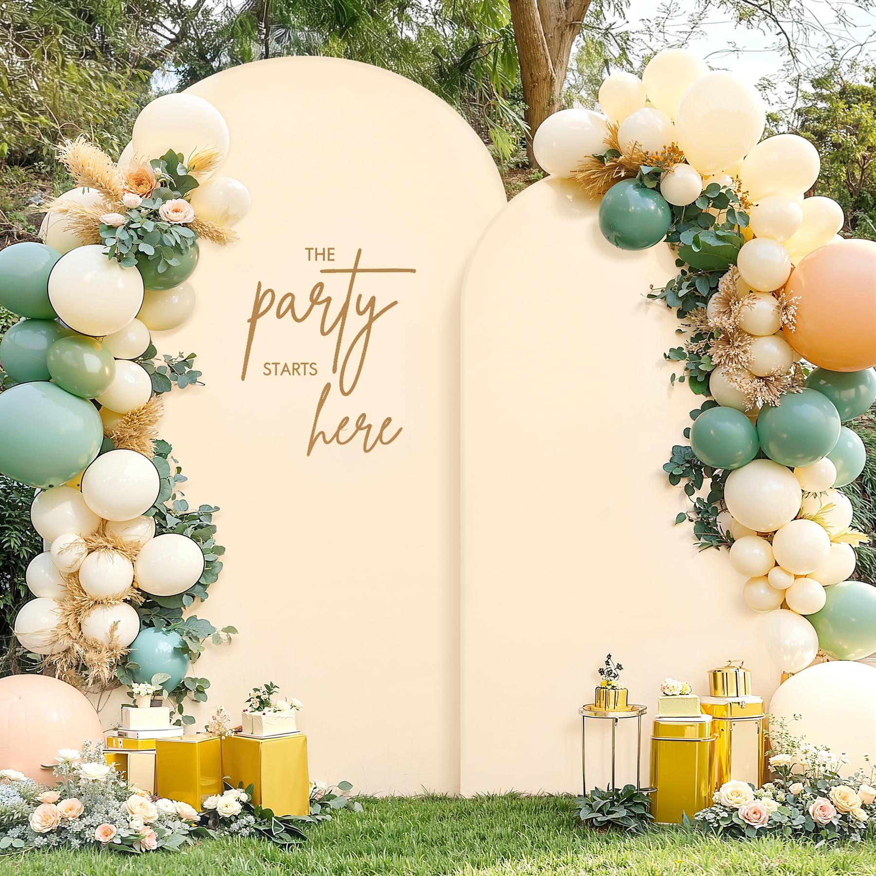 Set of 2 Champagne Arch Covers (7.2ft & 6ft) Spandex Stretchy Fitted Arch Backdrop Covers Wrinkle-Free Round Top Chiara Arch Stand Cover for Wedding