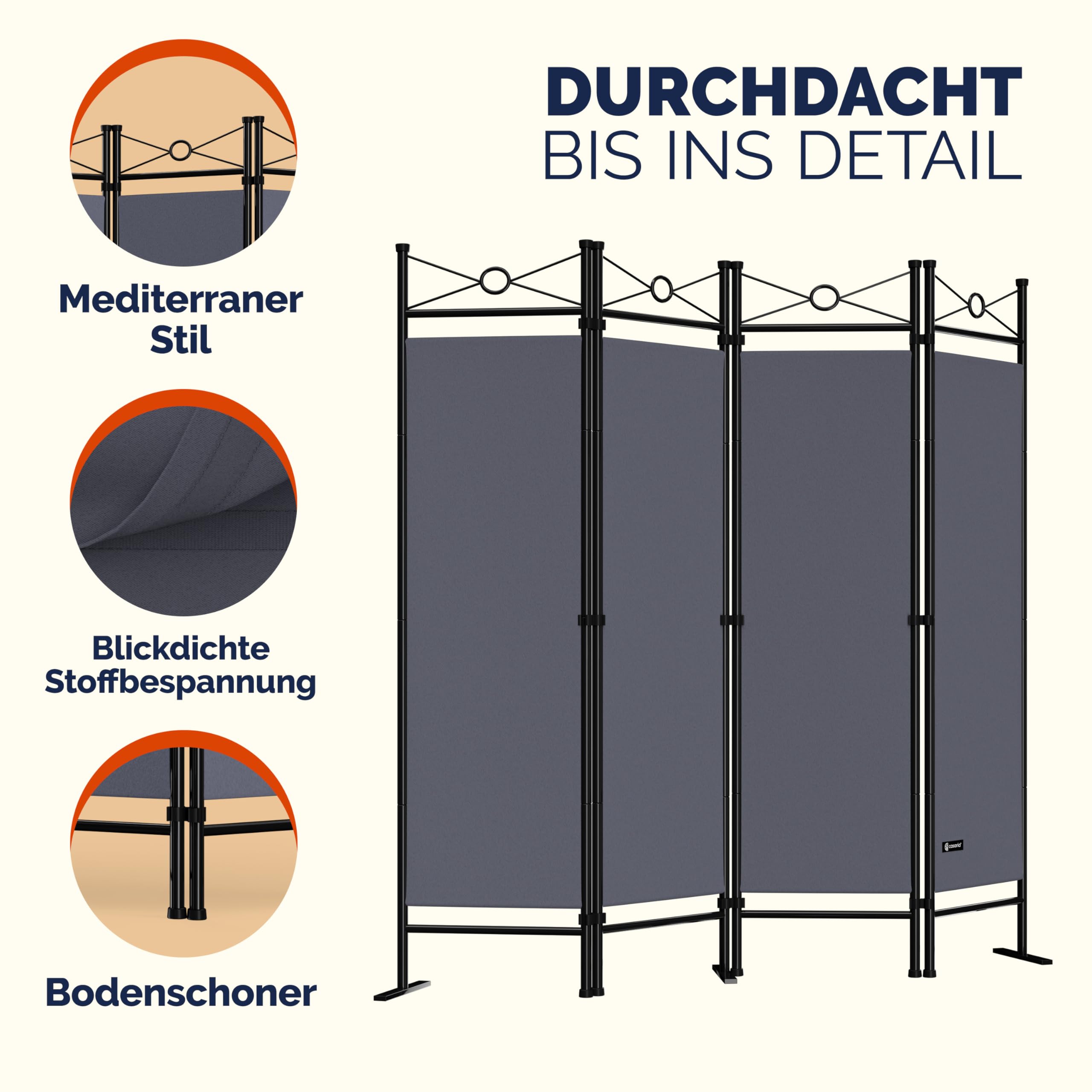 Deuba Set de 2 paravents »Lucca« 180x163 cm parois de séparation Brise-Vue Gris