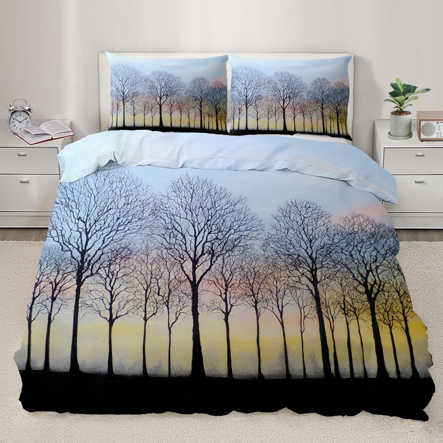 NDXRWDZR Single Bedding Set Woods Duvet Cover for Kids Soft Hypoallergenic Microfiber Duvet Cover with Zipper Closure, 1 Duvet Cover 135x200 cm + 2 Pillowcases 50x75 cm