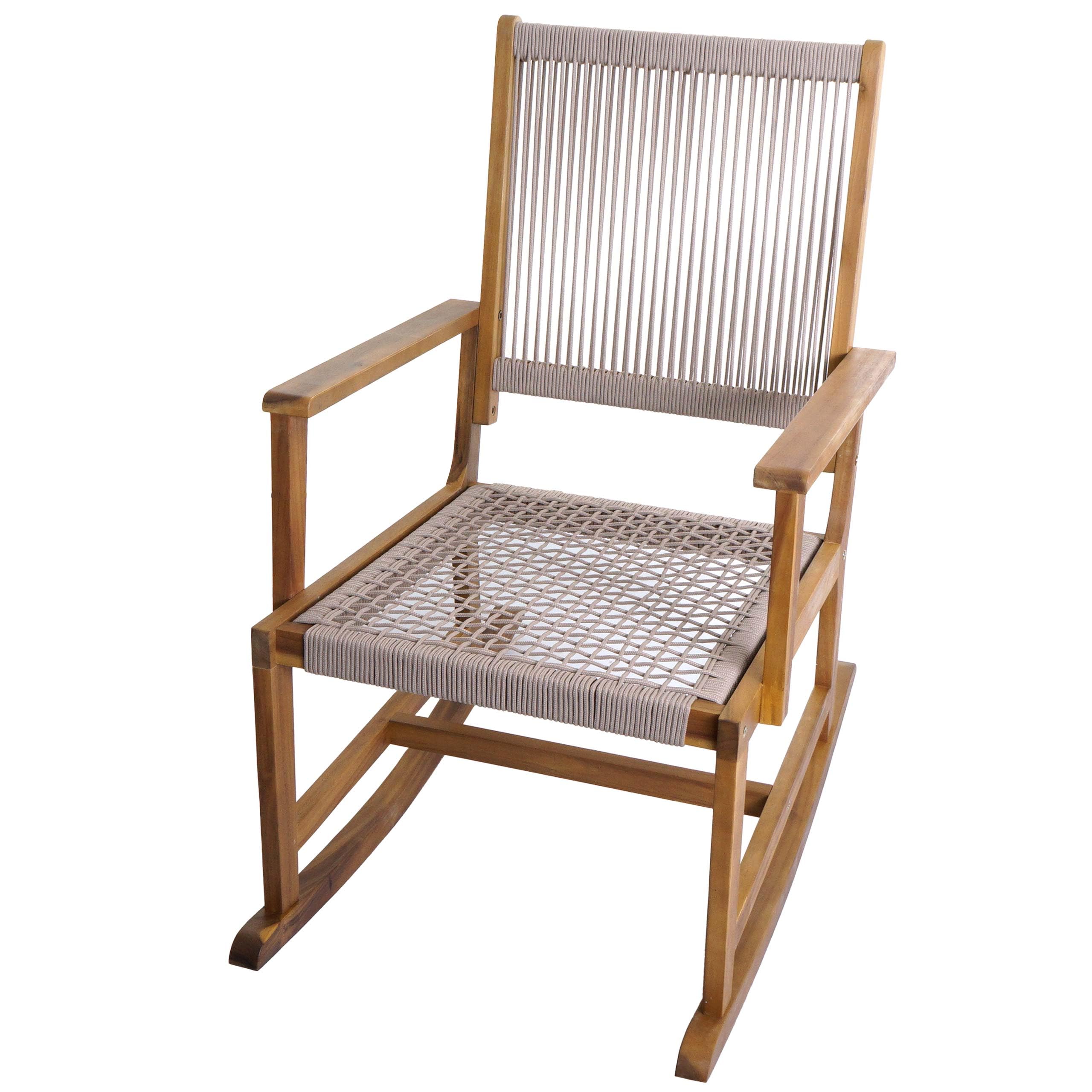 Mendler HWC-P73 - Mecedora para jardín o exterior, madera de acacia, cuerda trenzada de color beige