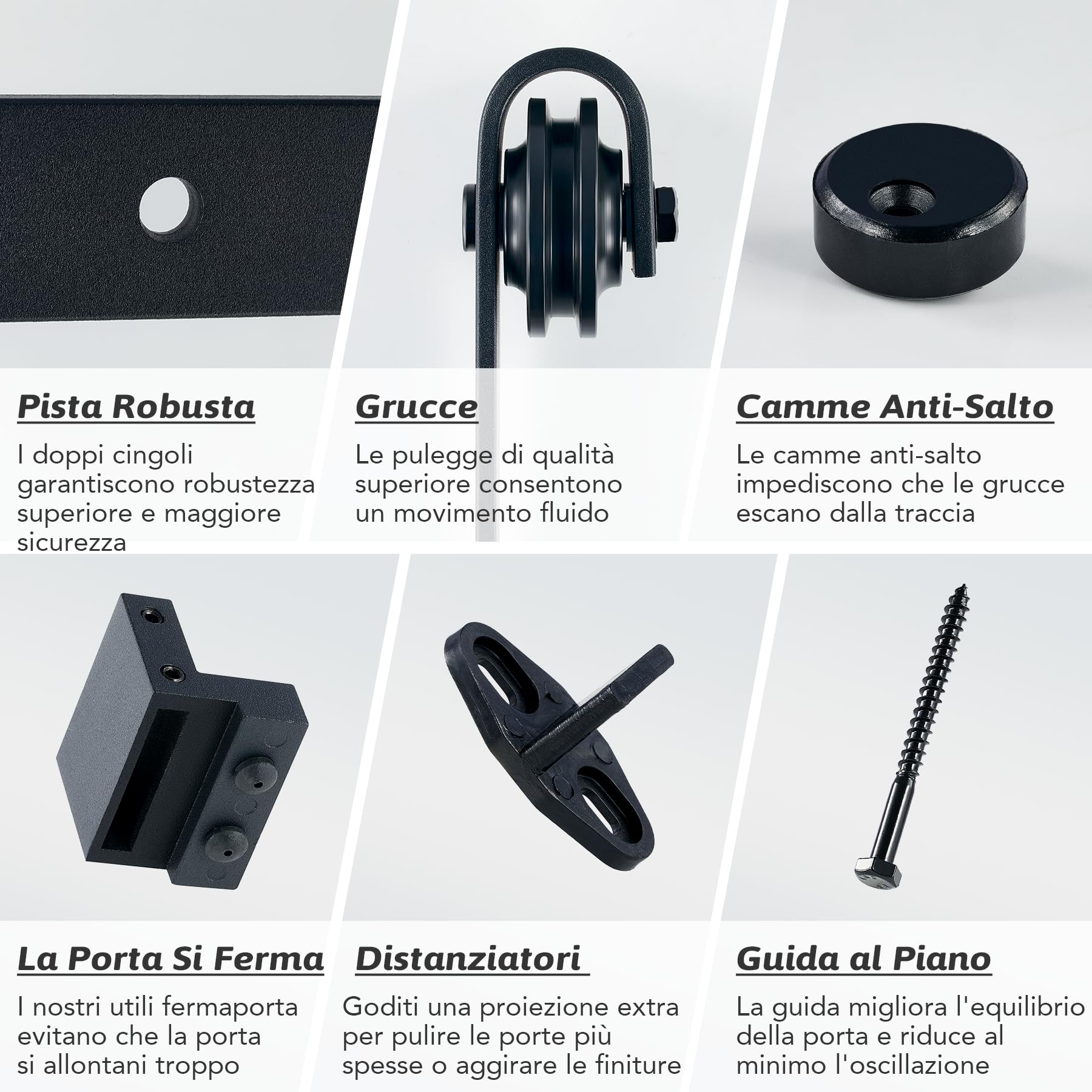 CO-Z 6FT/183CM Kit per Porta Scorrevole Binario Hardware per Sistema Ante Scorrevoli Set Guide di Scorrimento per Porta in Legno Kit di Ferramenta per la Porta (6FT 183cm)