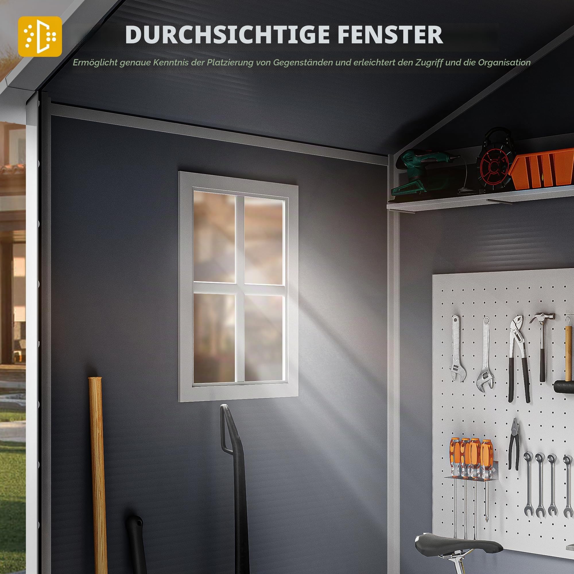 YITAHOME Gartenhaus Kunststoff 182x103x220cm,Garten Schuppen,Kaltgrau | Gartenschuppen mit Pultdach |Abschliessbar|UV-bestaendig|Boden inklusive|Fahrradgarage|Rasenmäher Unterstellplatz Aufbewahrug