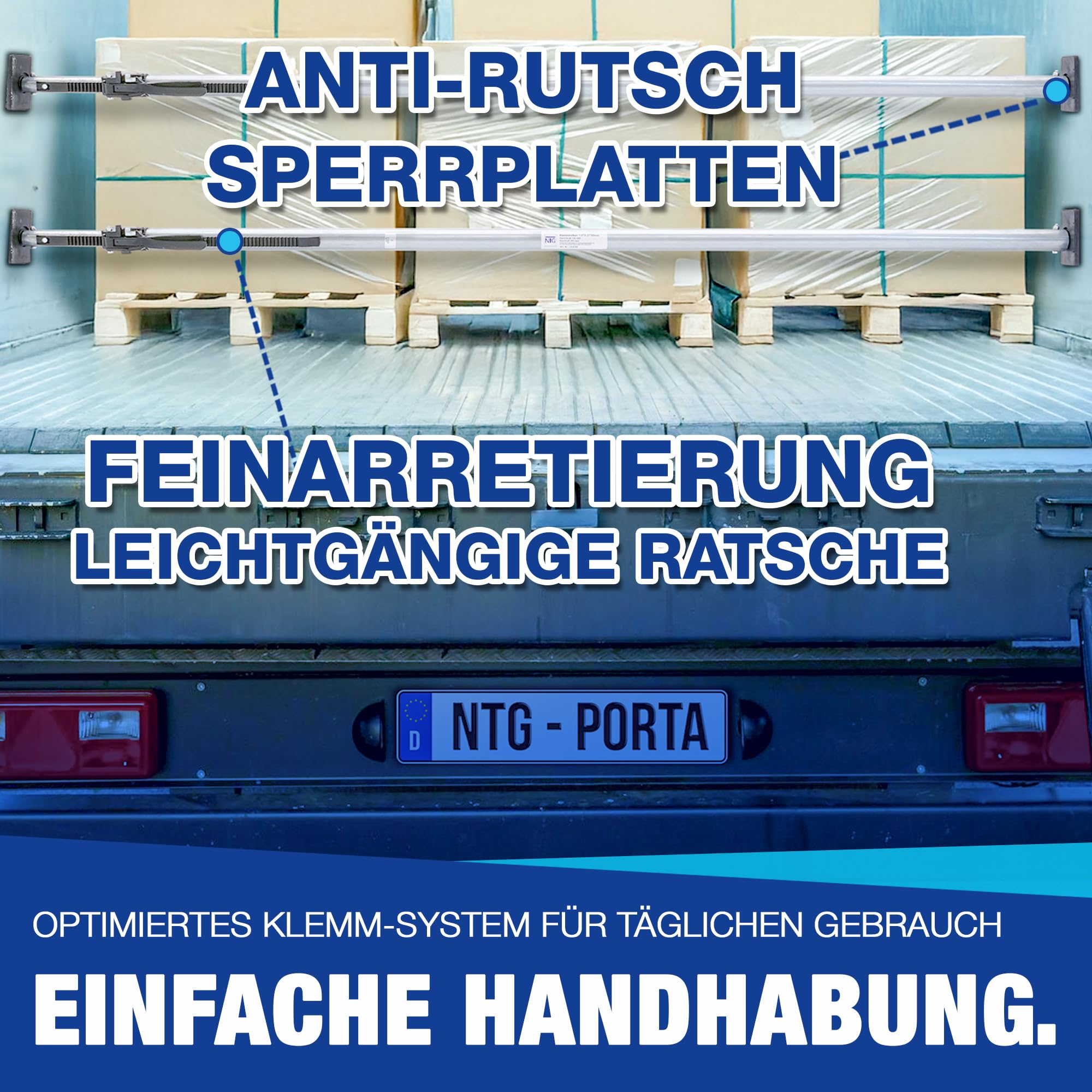 4 x Klemmbalken, Sperrbalken, Sperrlatte, Alu, LKW, 2350-2720 mm Ladungssicherung und Transportsicherung für PKW LKW Anhänger und Transporter