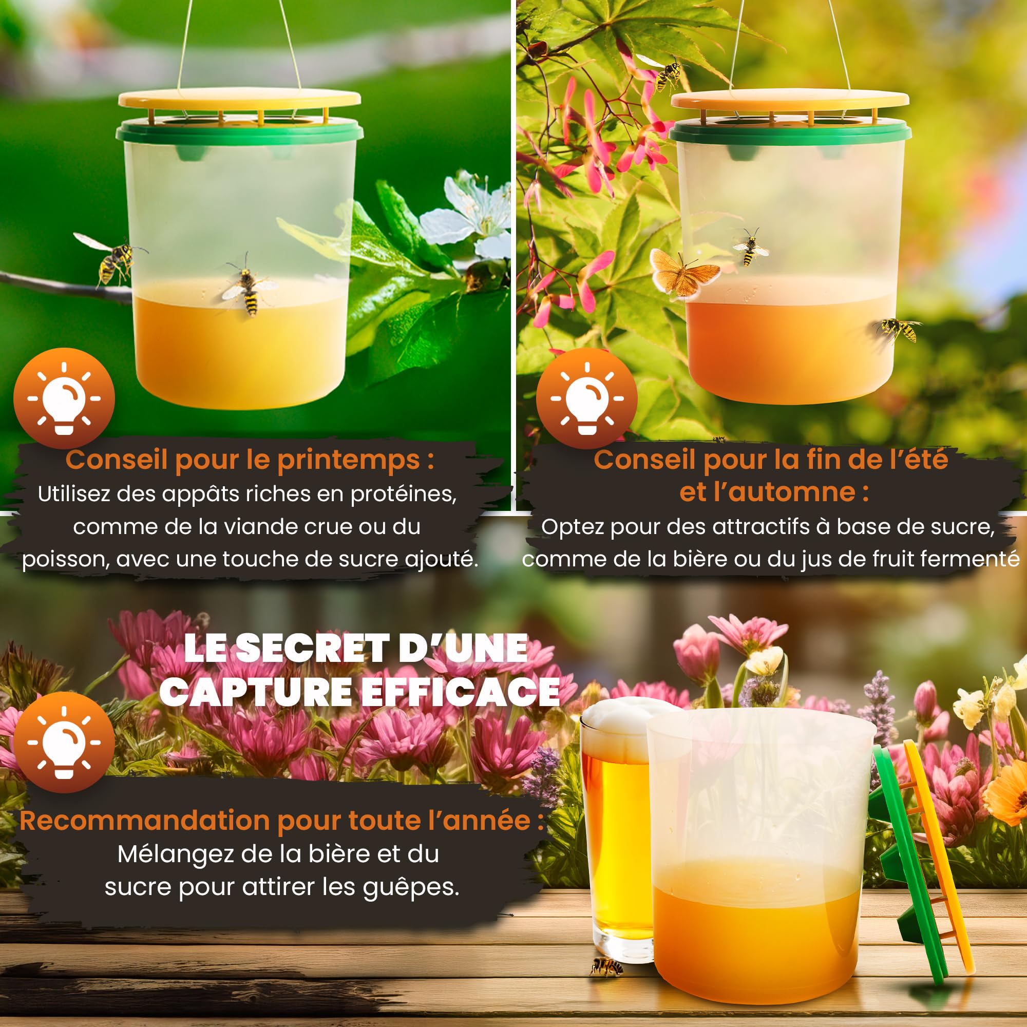 Mice&Co 2X Pièges à Guêpes Professionnels Grande Taille - Piège à Frelon Asiatique | Piège Anti Guêpe Attrape Frelons Asiatiques Vespa Velutina Écologique Extérieur