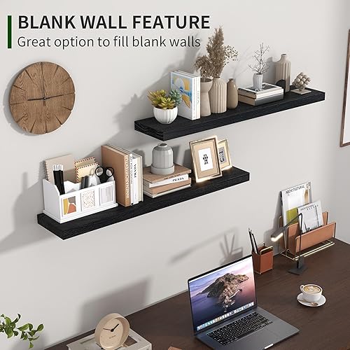 Miniatura 6 de Marsmiles Estantes flotantes de madera para pared, juego de 2, estantes flotantes de madera rústica de 36 pulgadas de ancho, exhibición invisible