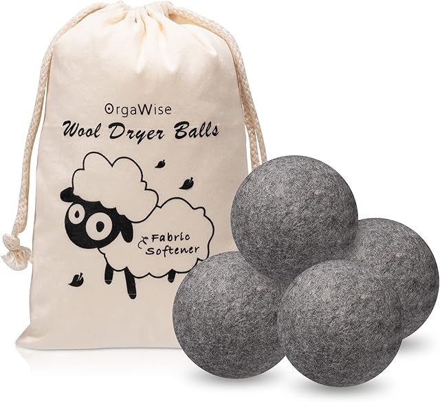 OrgaWise Wool Dryer Balls 4-Pack, Reuseable,Static reducing, 100% Organic New Zealand Wool Tumble Dryer Ball Wool Drying Balls, Natural Fabric Softener. (4 pack grey)
