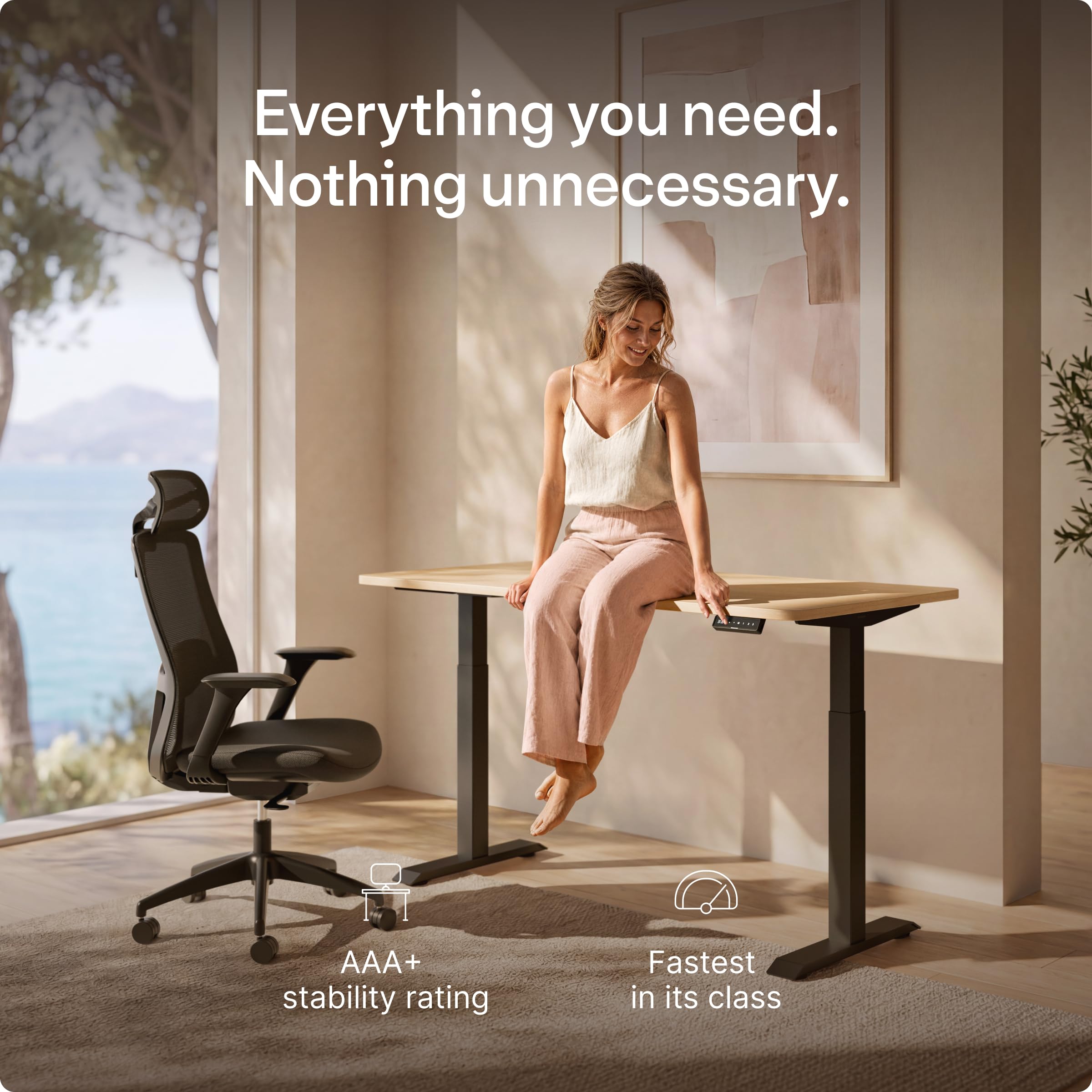 Black 60x28 in Electric Standing Desk, 1 Inch Thick Tabletop | Double Beam Frame, Holds 220lbs, Sit Stand, 3 Memory Height Adjustment, Extra Deep Table Top, Black Frame product image 15