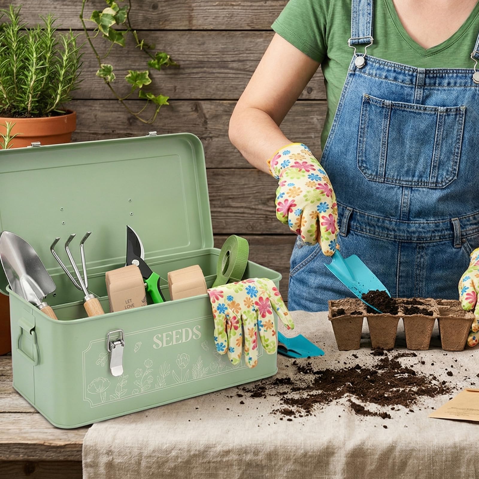 nuoshen Metall-Aufbewahrungsbox, Garten-Samenbox, 32,5 x 17,3 x 13,7 cm, Saatgutaufbewahrung, Gewächshauszubehör, für Gärtner, Schrebergarten, Geschenke