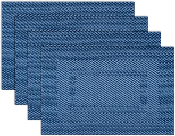 Winknowl Placemats, Set of 4 Heat Resistant Stain Resistant Woven Vinyl Insulation Place mats, Durable Washable Elegant Table Mats for Dining (Navy Blue)