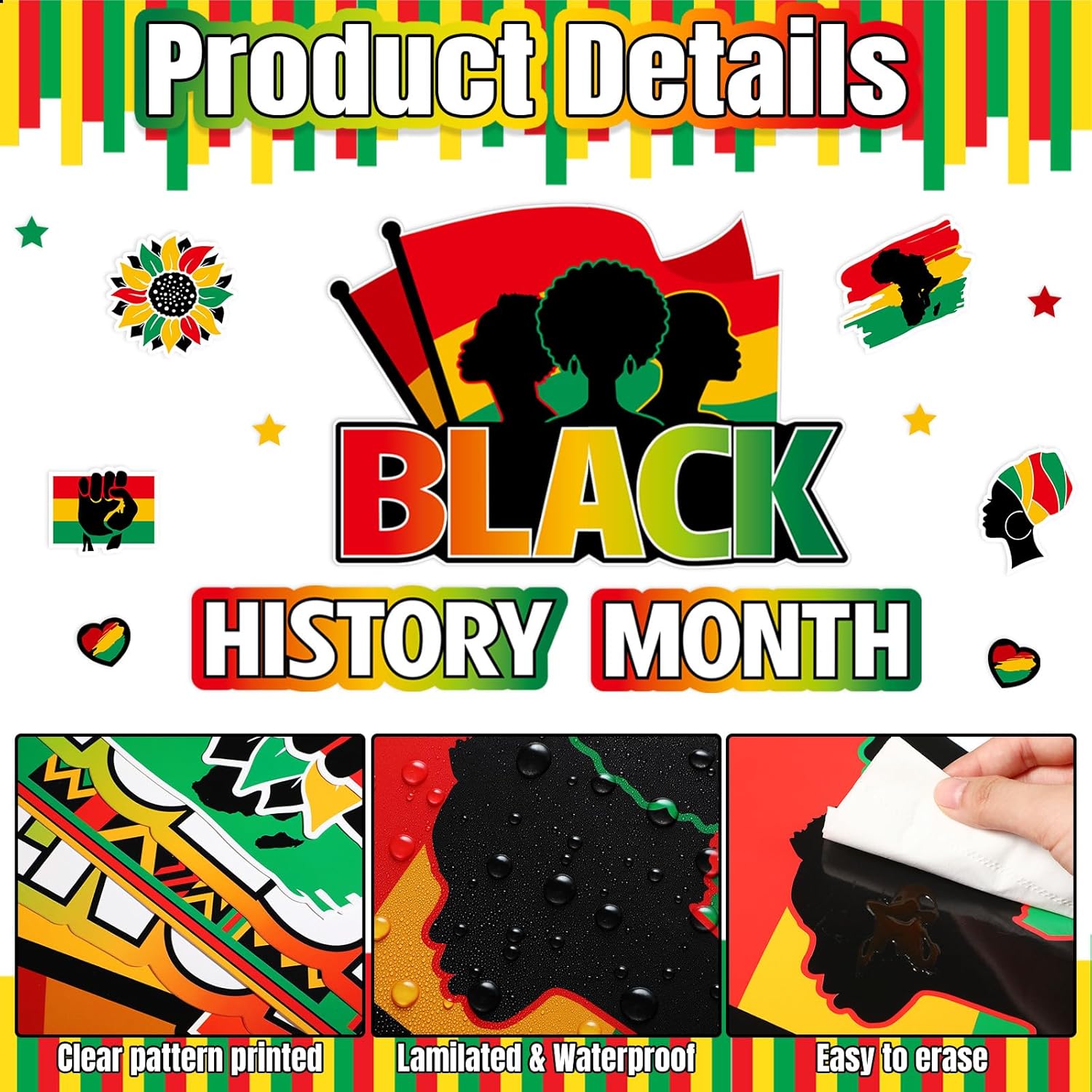 Janlaugh Black History Month Bulletin Board Decorations African American Heritage Classroom Wall Art Posters, Cultural Diversity Educational Display Set for School Office Library Home Decor(Classic)