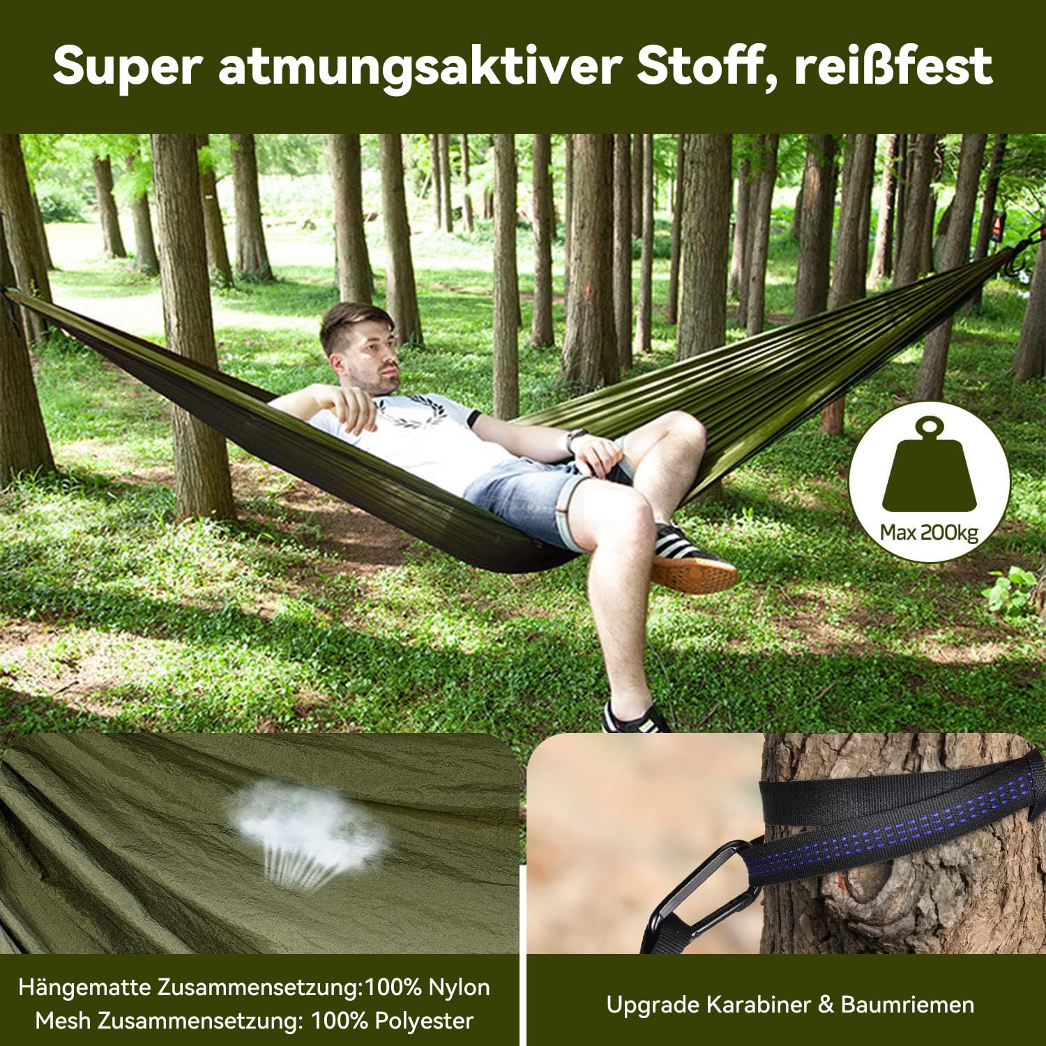 OTraki Hängematte Outdoor mit Tarp Moskitonetz, 290 x 140cm Ultraleicht Reise Camping Hammock Hängematten 200kg Last Kapazität für Wandern, Reisen, Garten, Terrasse | Leichte Tragbare Pop-Up Nylon Hängematte mit Gurten 200 kg Tragkraft für Reisen Outdoor