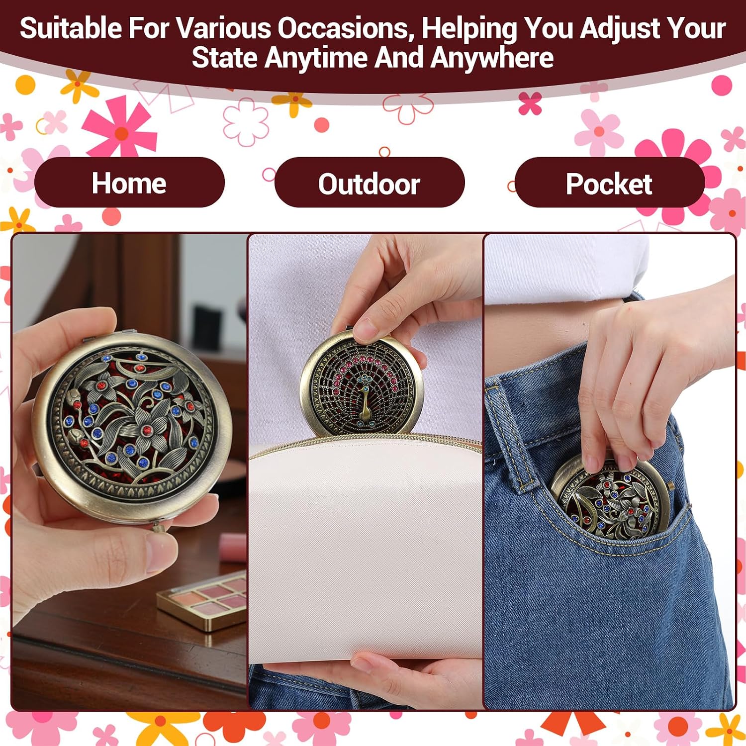 8 Pcs Vintage Foldable Mirror Metal Vanity Mirror Travel Makeup Mirrors Double Sided Compact Cosmetic Mirrors for Travel and Daily Use (Random Style)