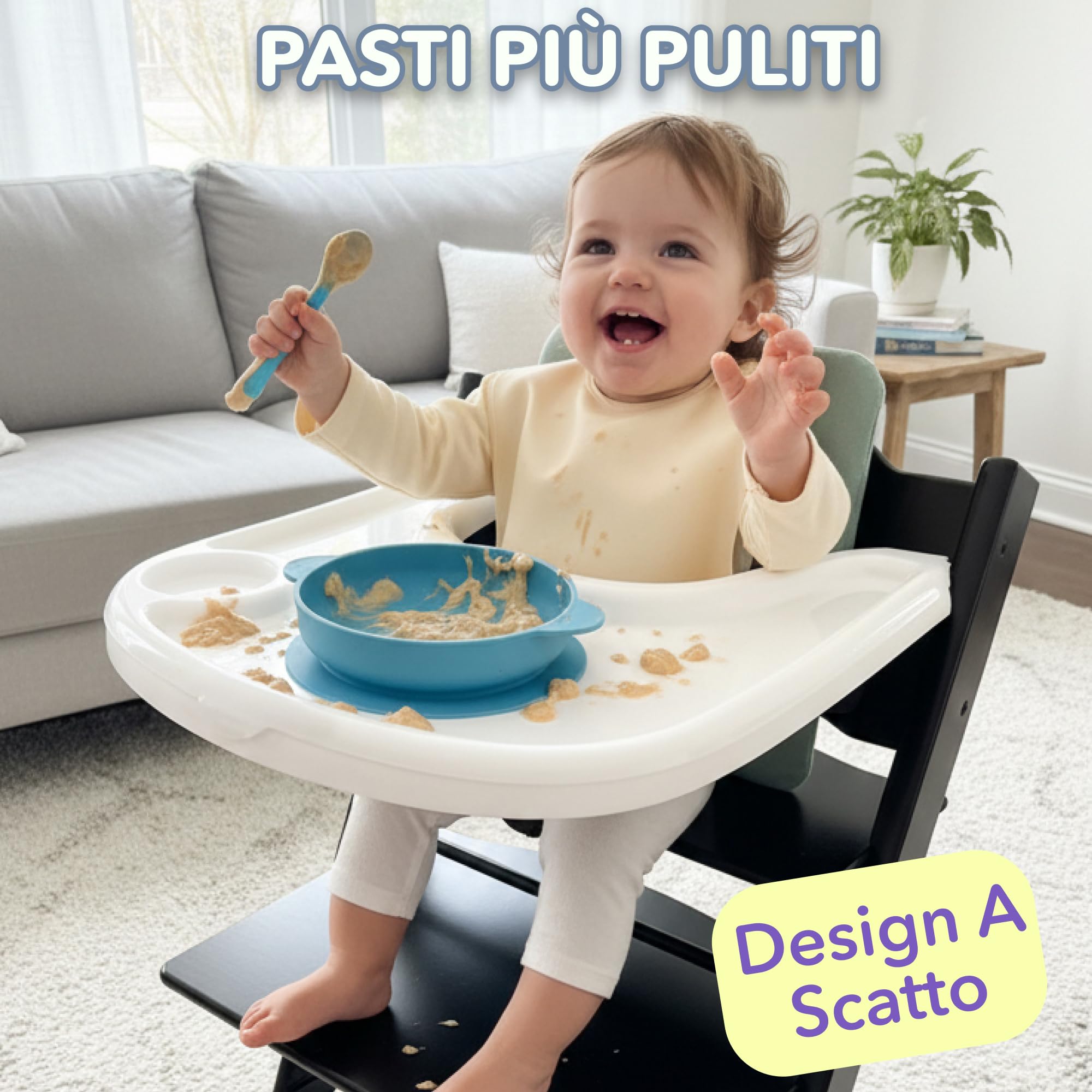 Set Vassoio + Cover per Seggiolone Stokke Tripp Trapp | Combinazione Vassoio Bianco Opaco + Cover Trasparente per Pulizia Facile e Forte Adesione Ventose