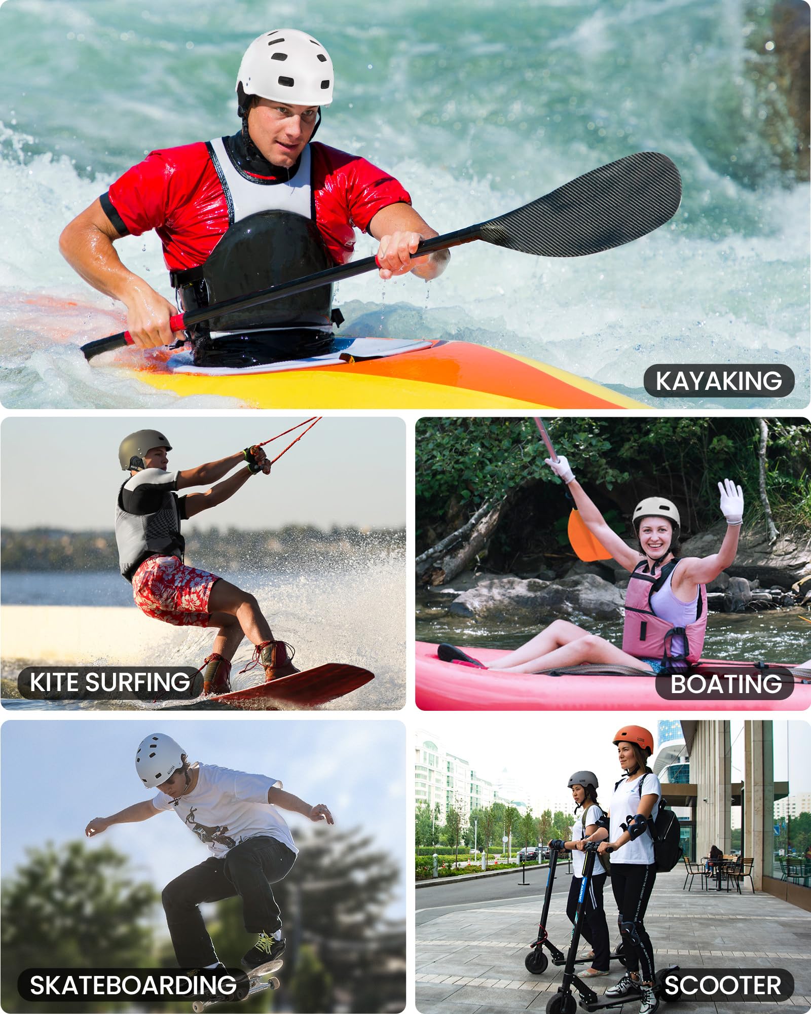 OutdoorMaster Casco de kayak wakeboard agua blanca con almohadillas para los oídos 12 rejillas de ventilación ajuste