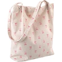Dansydaisy Bow Tote Bag Cute Corduroy Totes for Women Large Capacity Reusable Shoulder Bag with Buckle Coquette Gifts