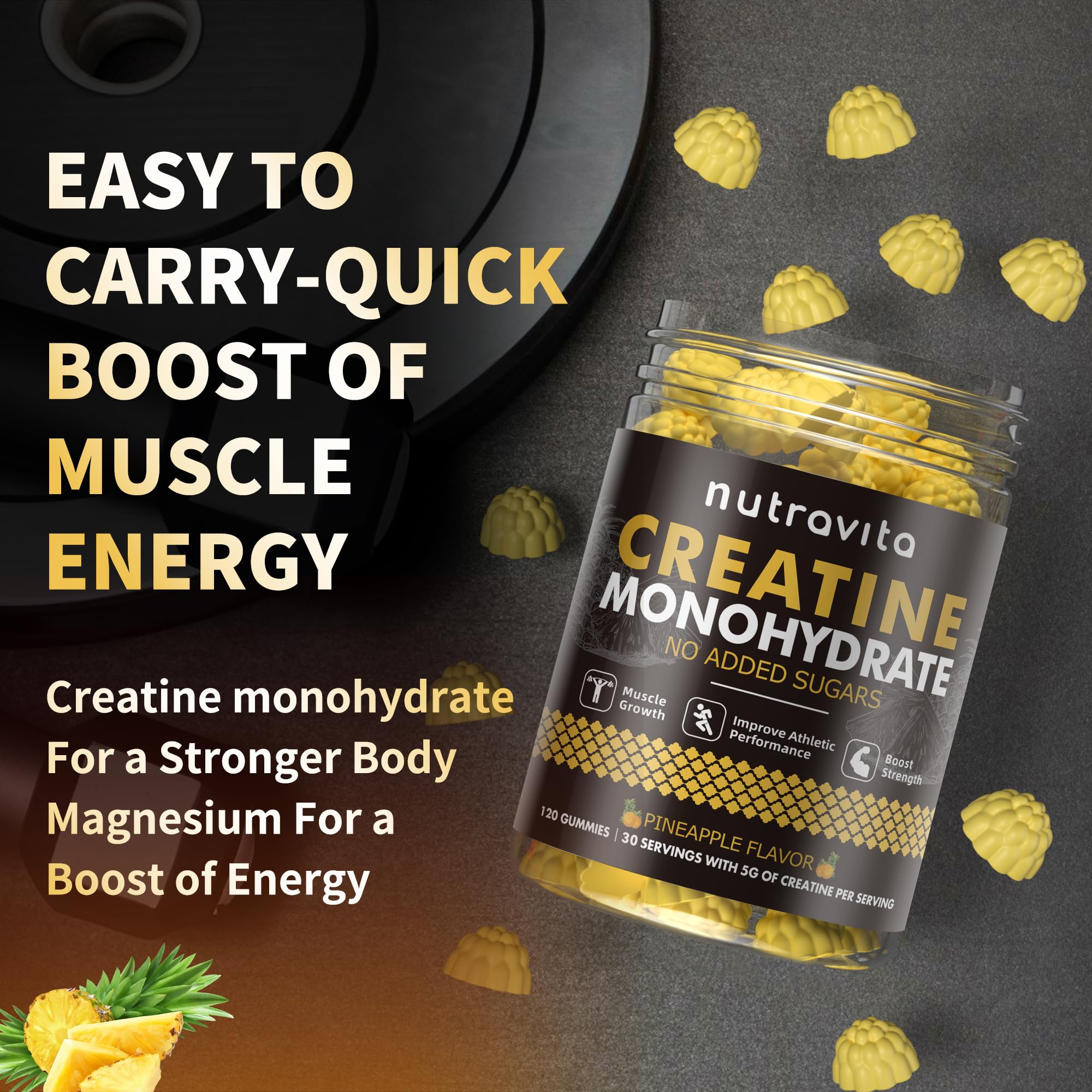 Nutravita NSF Certified Creatine Gummy - Creatine Monohydrate Gummies for Men & Women-5g of Creatine Monohydrate per Serving - Sugar Free,Vegan,Pineapple Flavor, 120 Count — Amazon image 8