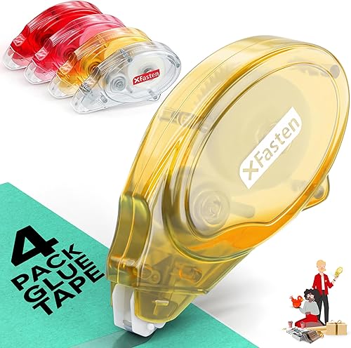XFasten Cinta adhesiva de doble cara para álbumes de recortes, 0.315 in x 30 pies, paquete de 4 unidades de cinta adhesiva multicolor, cinta de