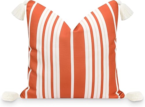 Hofdeco Premium Funda de almohada otoñal para patio interior y exterior, 18 x 18 pulgadas, repelente al agua para patio trasero, sofá, borla de