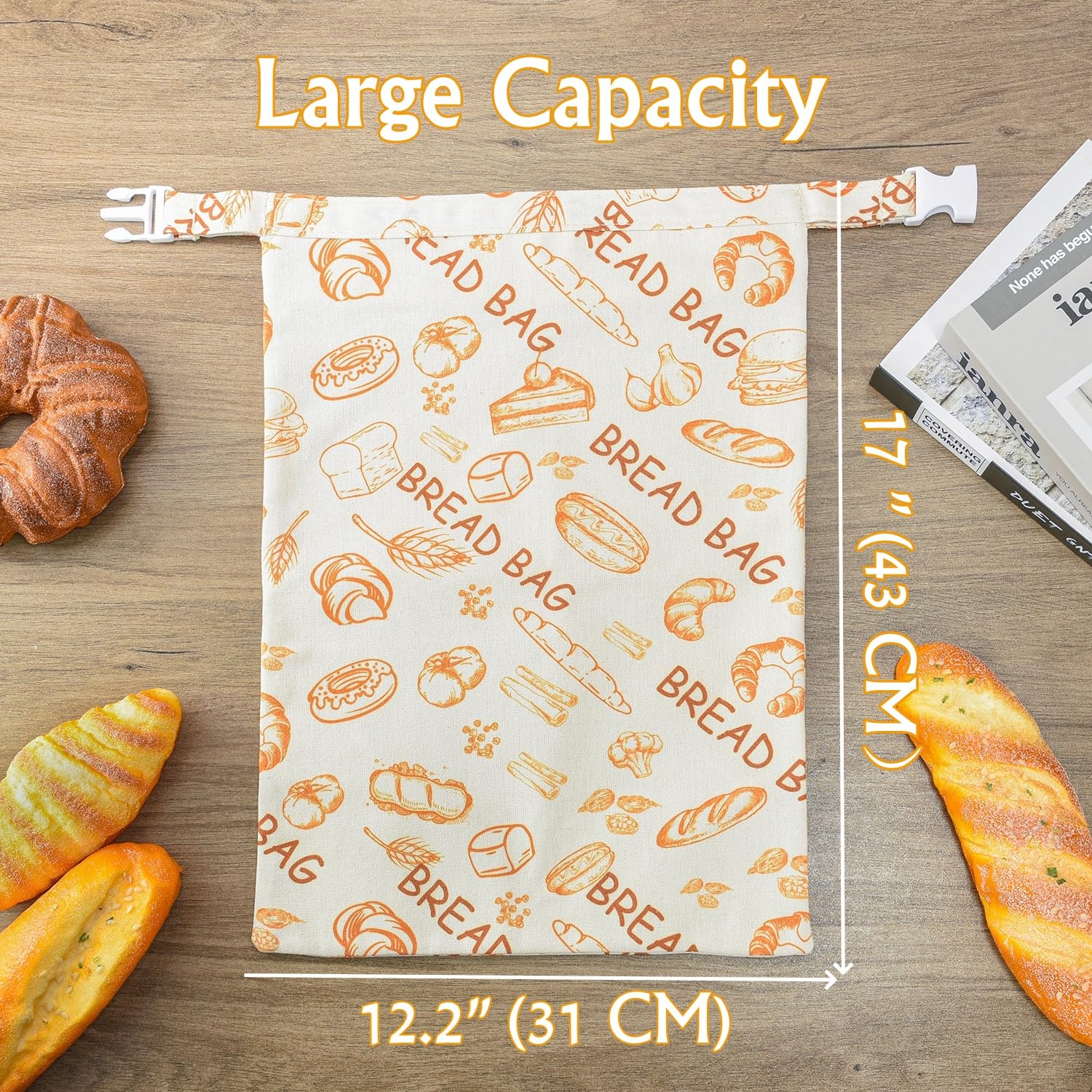 IcosaMro Sacchetti per pane in cera d'api per la conservazione del pane fatto in casa, confezione da 2, 43,2 x 30,5 cm