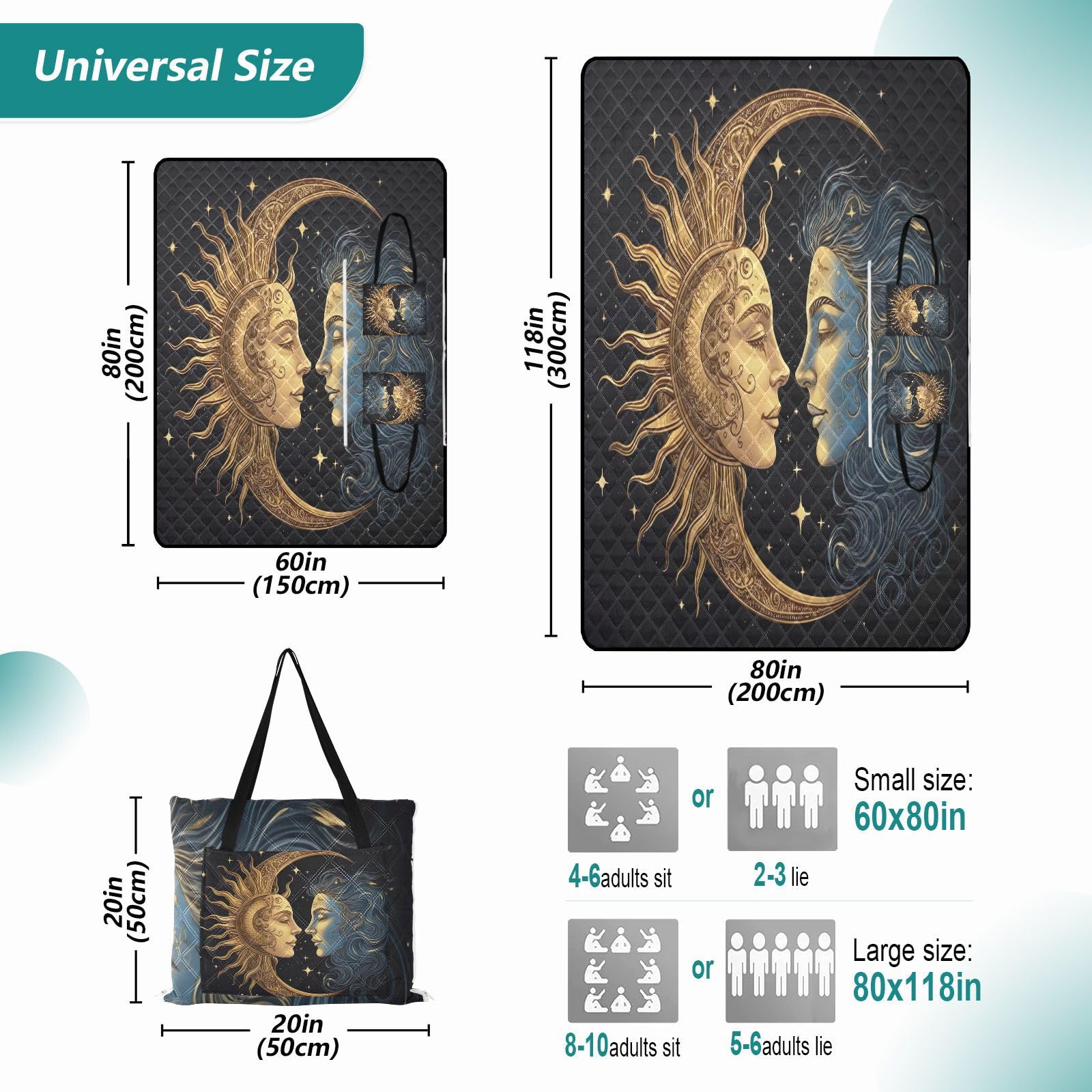 Amazon.com: FLildon Sun and Moon Picnic Blankets - Extra Large