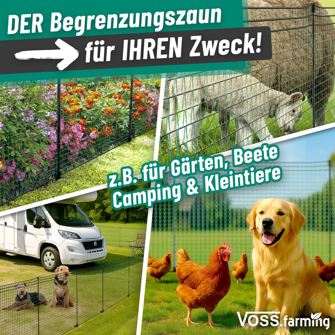 VOSS.farming Gartennetz 20m 80cm Universal Begrenzungszaun Hundezaun dunkelgrün