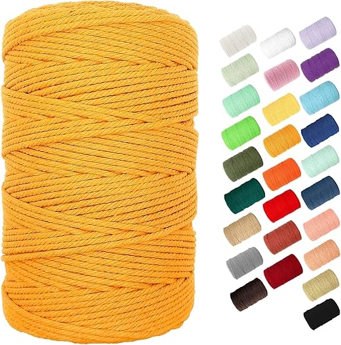 BYWORLD - Cuerda de macramé de 0.118 in, cuerda de algodón de 220 yardas (656.2 ft), cuerda de macramé de color 100% algodón natural para kit de