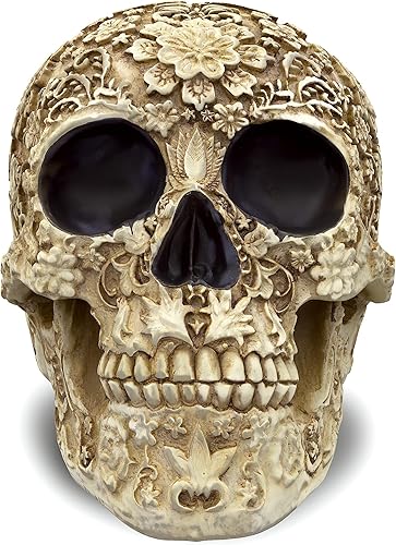 Miniatura 7 de Readaeer - Modelo de calavera de tamaño humano para flores, modelo de cráneo de adulto, decoración para día de muertos