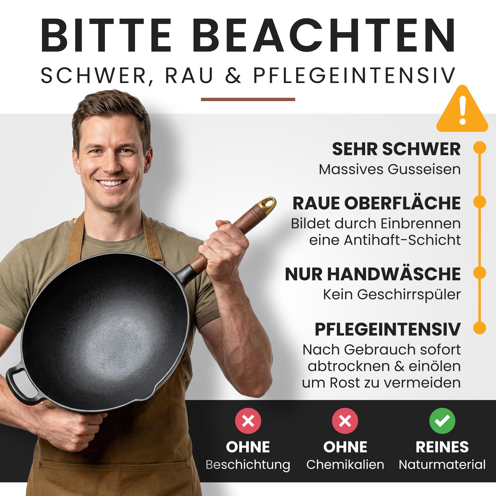 Friedewald® Gietijzeren wok met deksel – geschikt voor inductie – 33 cm 5L / voor 4–6 personen – alle soorten kookplaten – massieve grote grill- & braadpan – anti-aanbaklaag – hoge rand (33 cm