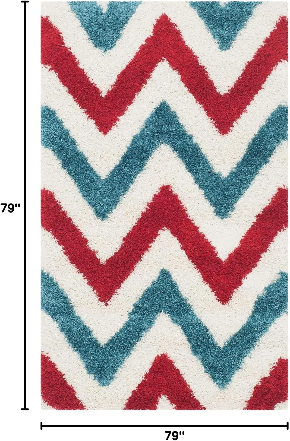 SAFAVIEH Kids Shag Collection Area Rug - 6'7" Round, Ivory & Red, Chevron Design, Non-Shedding & Easy Care, 2-inch Thick Ideal for High Traffic Areas in Living Room, Bedroom (SGK564B)