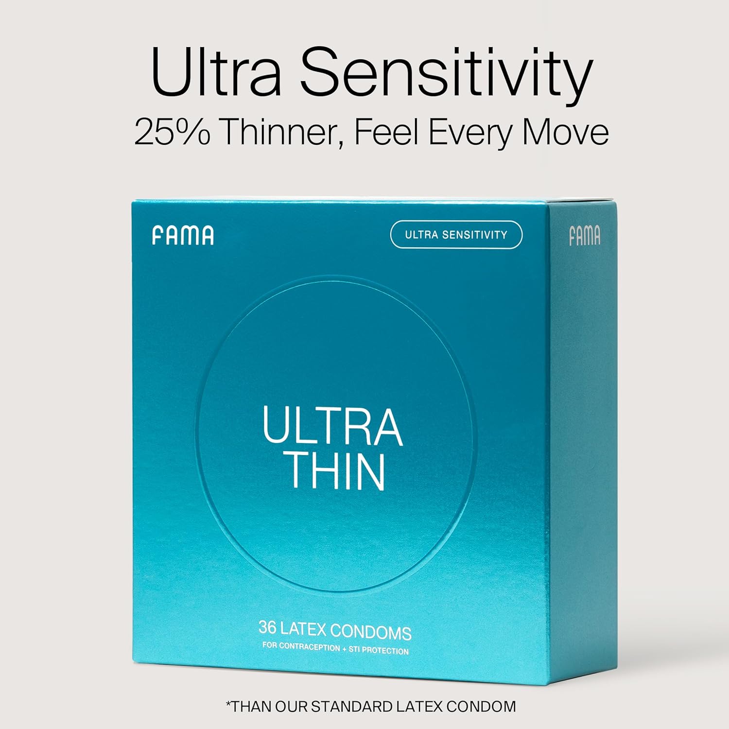 FAMA Ultra Thin Condoms – 0.04mm, Extra Lubricated, 25% Thinner Natural Latex, 36 Pack, FDA-Cleared, 53mm Diameter, Hypoallergenic, Odorless, Long-Lasting Comfort