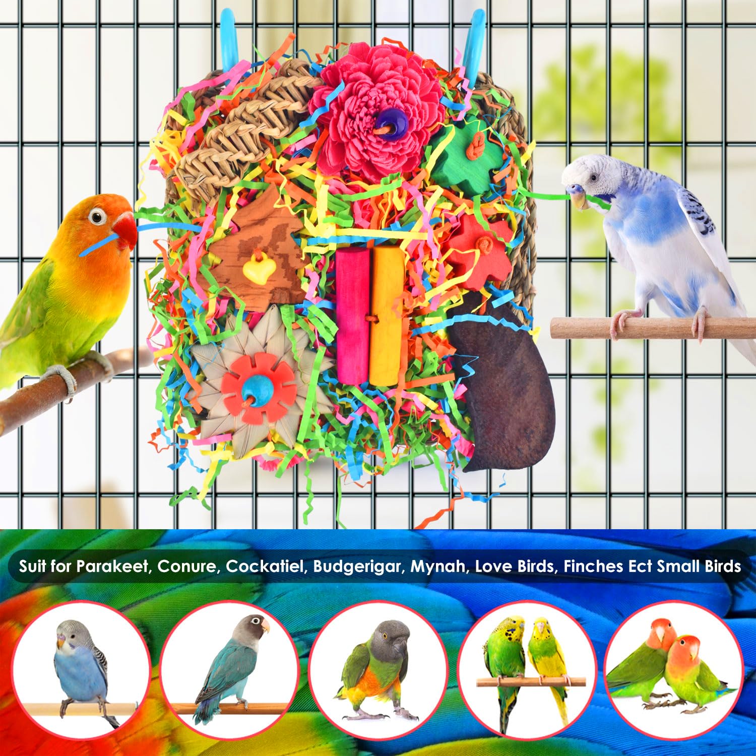 KATUMO Bird Toys, Parakeet Toys Bird Grass Mat Parrot Shredder Toys Lovebird Forage Toys for Cockatiel Conure Lovebird Parakeet Small-Medium Birds - image 7