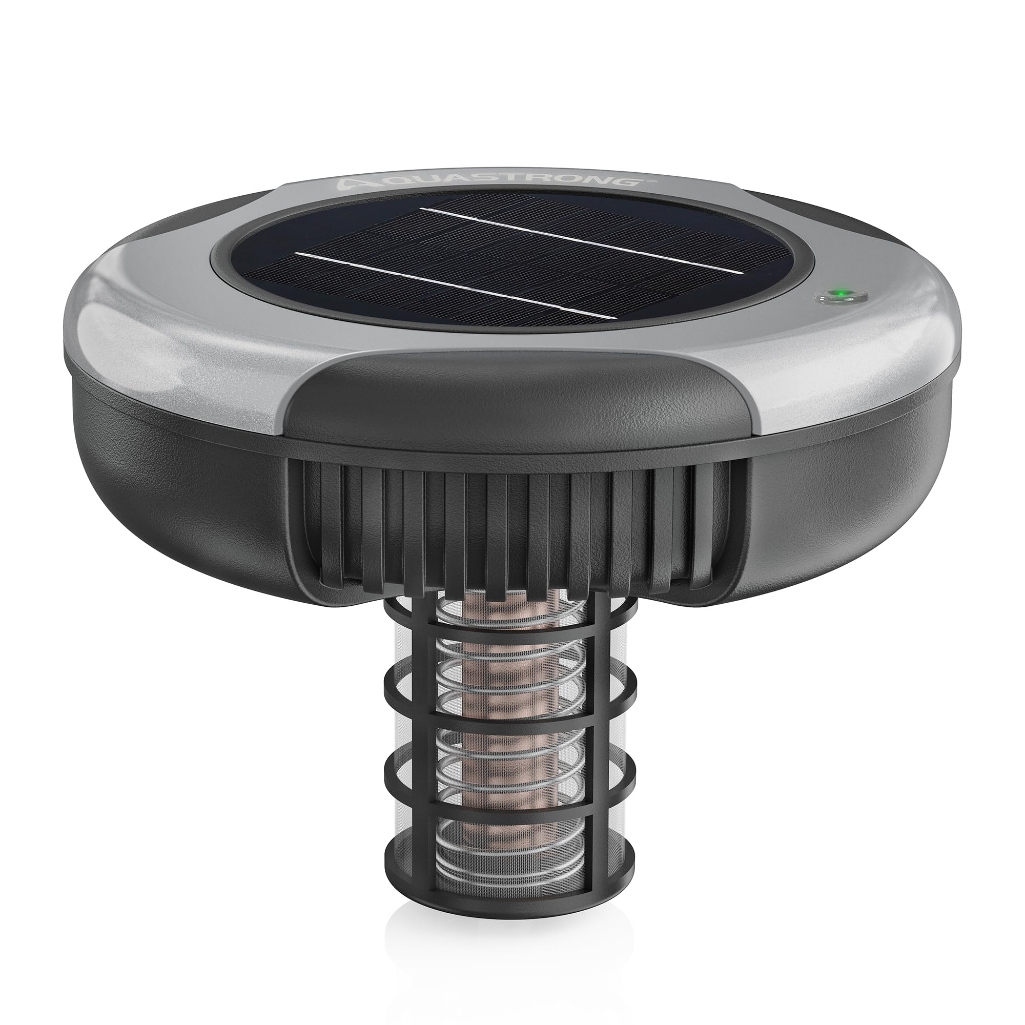 AQUASTRONG Ionizador solar para piscina con ánodo de cobre de 15.5 onzas para piscinas superiores y enterradas de hasta 35.000 galones, diseño alimentado por energía solar que utiliza hasta un 90%