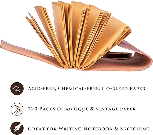 Miniatura 4 de LEATHER VILLAGE Diario encuadernado en cuero, marrón fucsia, 7 x 5 pulgadas, 220 páginas, diario vintage de papel en blanco para escribir, dibujar,