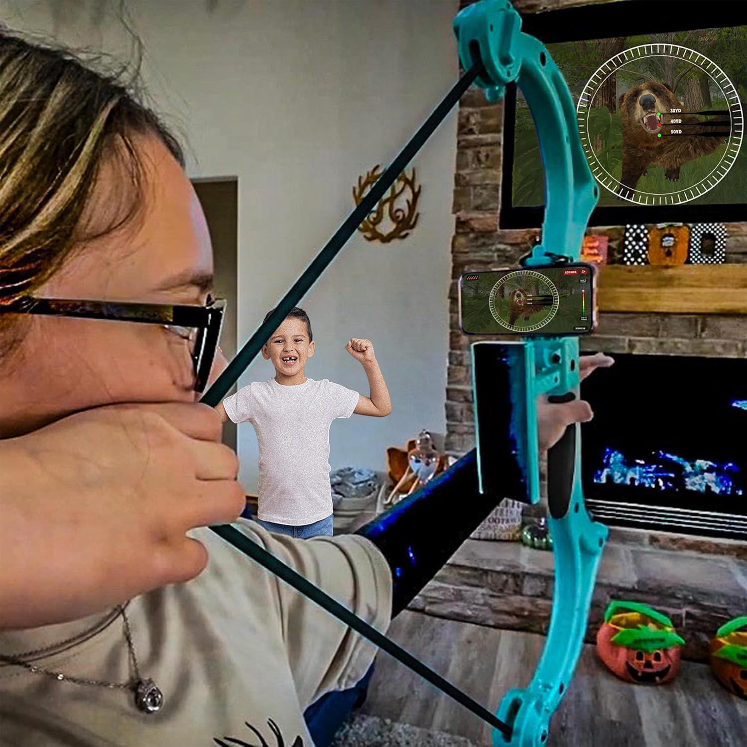 AccuBow Nano Aqua Youth Virtual Archery Gaming & Shooting - 5-40lbs Adjustable Resistance, Phone Mount Included, Compact & Lightweight, Ambidextrous